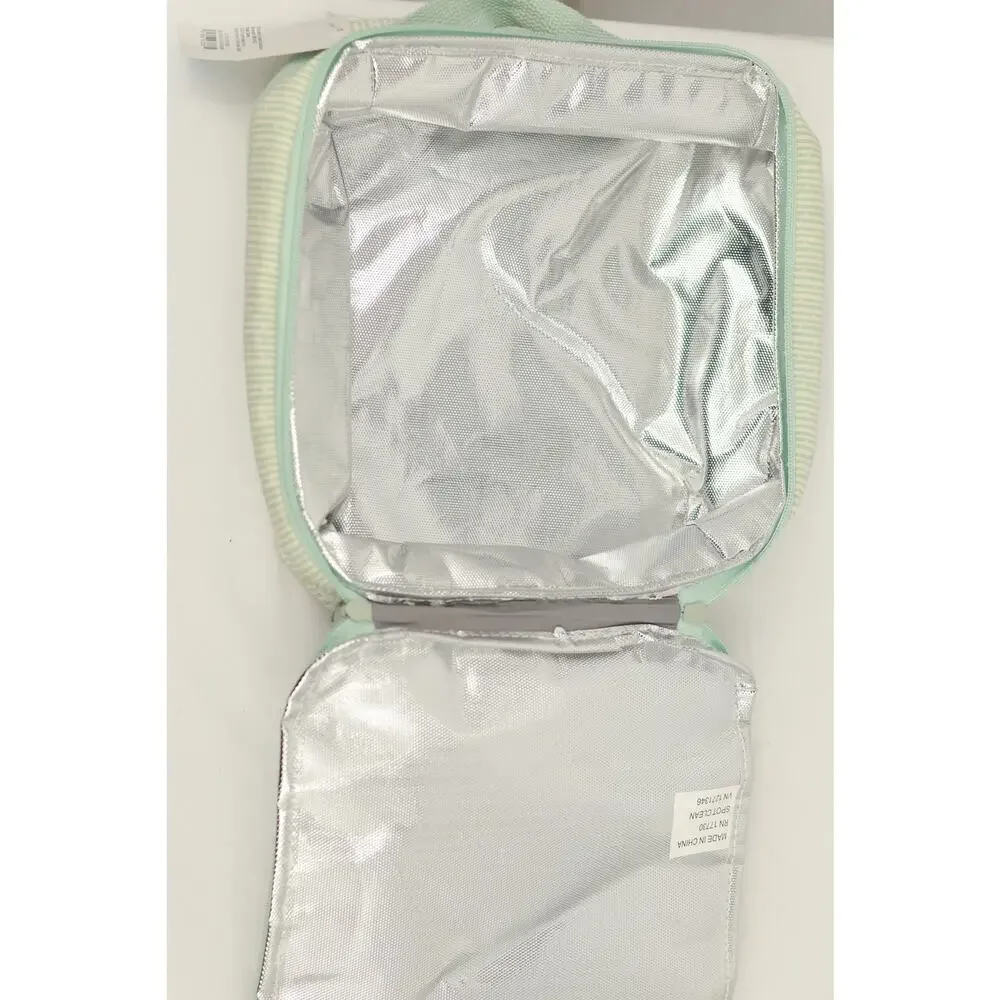 Room Essentials Recycled Cotton Lunch Tote Bag Front Pocket Mint/White One Size